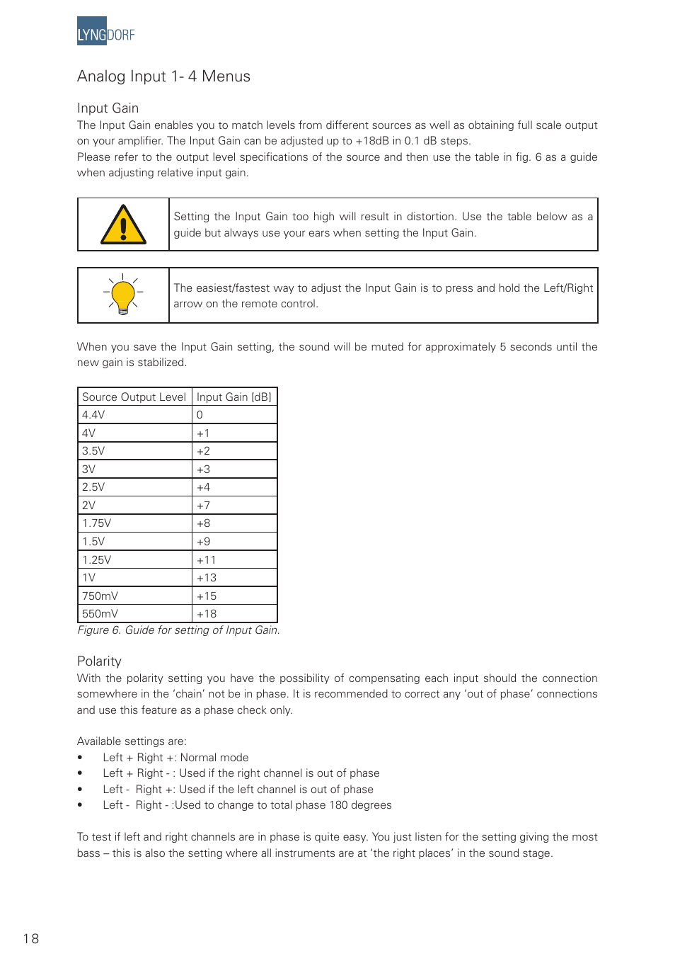 Analog input 1- 4 menus | Lyngdorf Audio Millenium ADC Analog/Digital Converter User Manual | Page 18 / 24