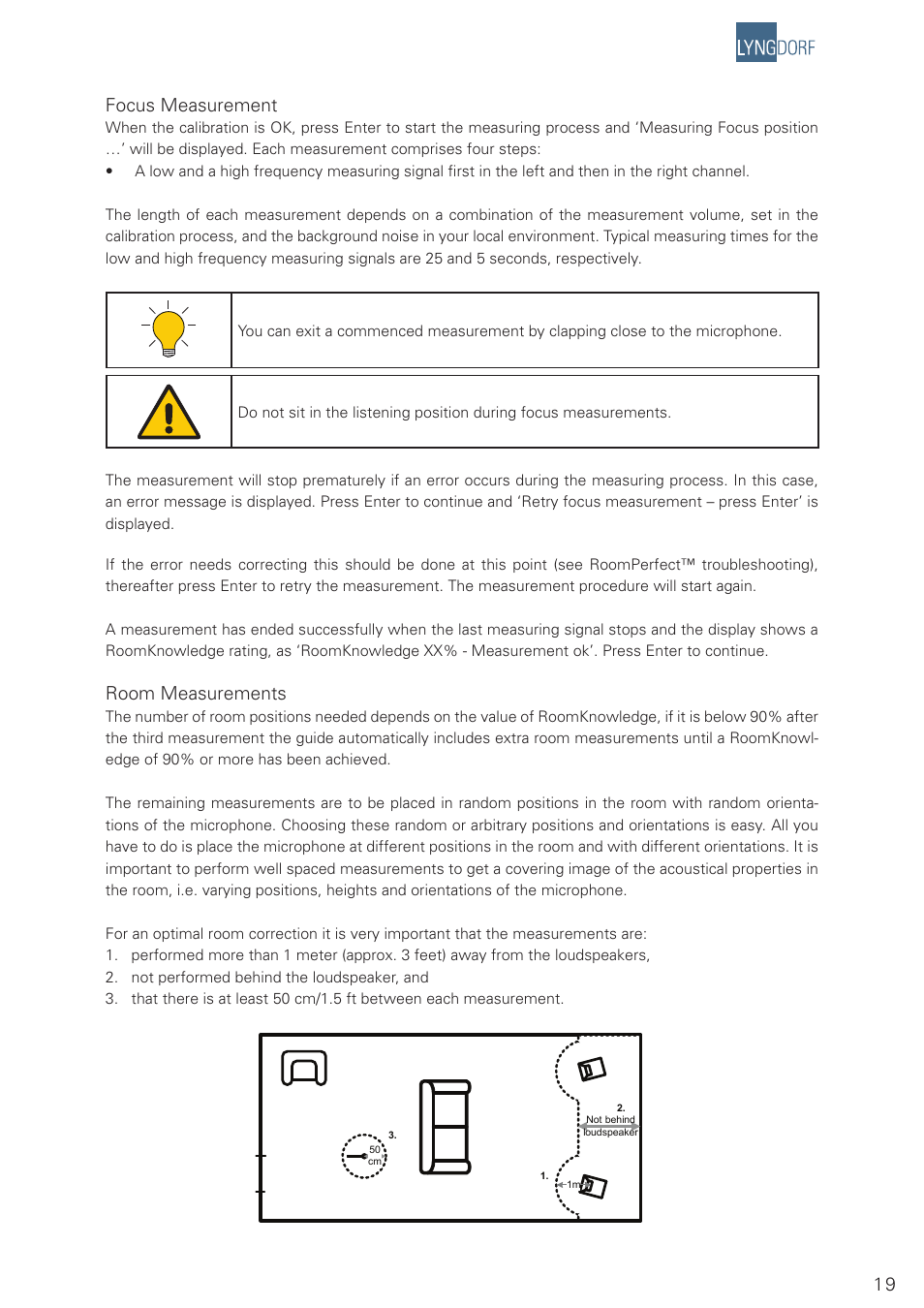 1 9 focus measurement, Room measurements | Lyngdorf Audio DPA-1 User Manual | Page 19 / 40