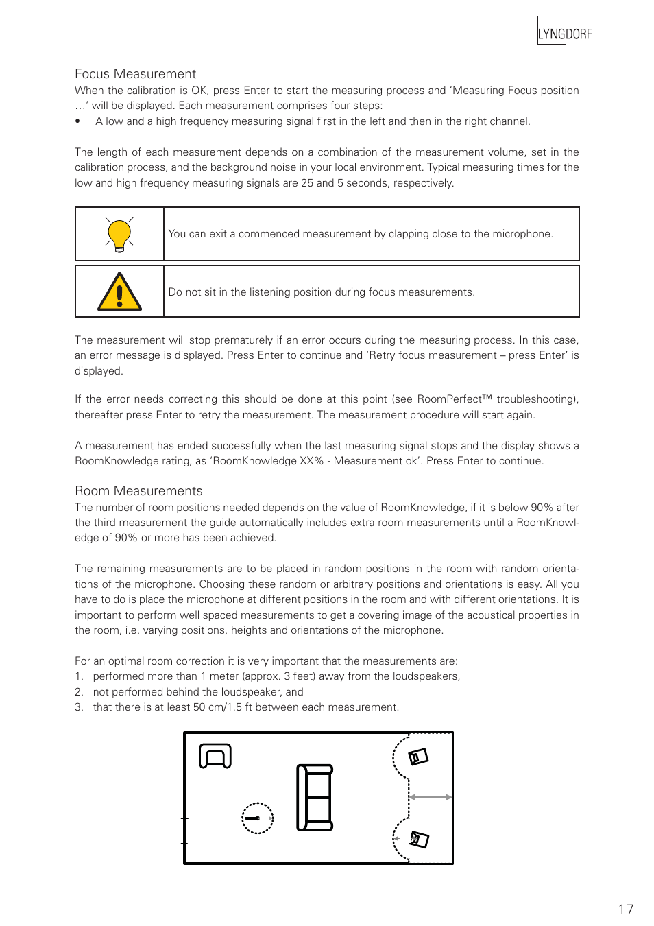 1 7 focus measurement, Room measurements | Lyngdorf Audio TDAI 2200 User Manual | Page 17 / 40