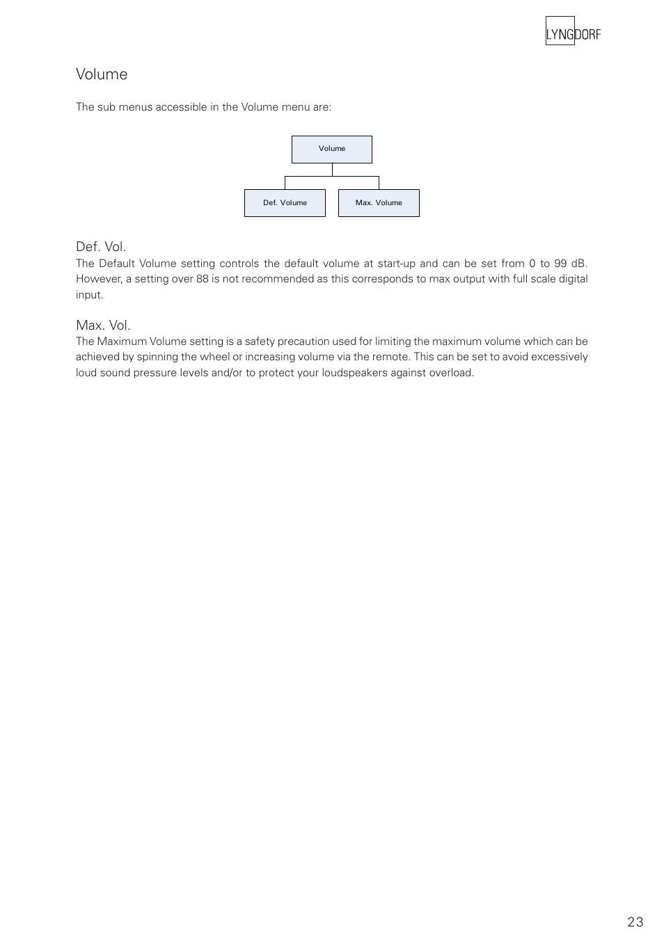 Volume | Lyngdorf Audio TDAI 2200 User Manual | Page 23 / 40