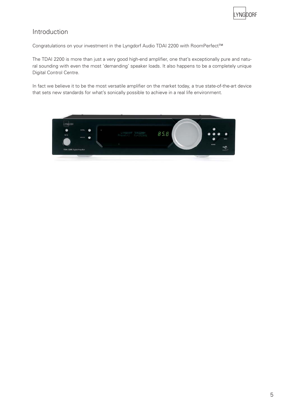 Introduction | Lyngdorf Audio TDAI 2200 User Manual | Page 5 / 40