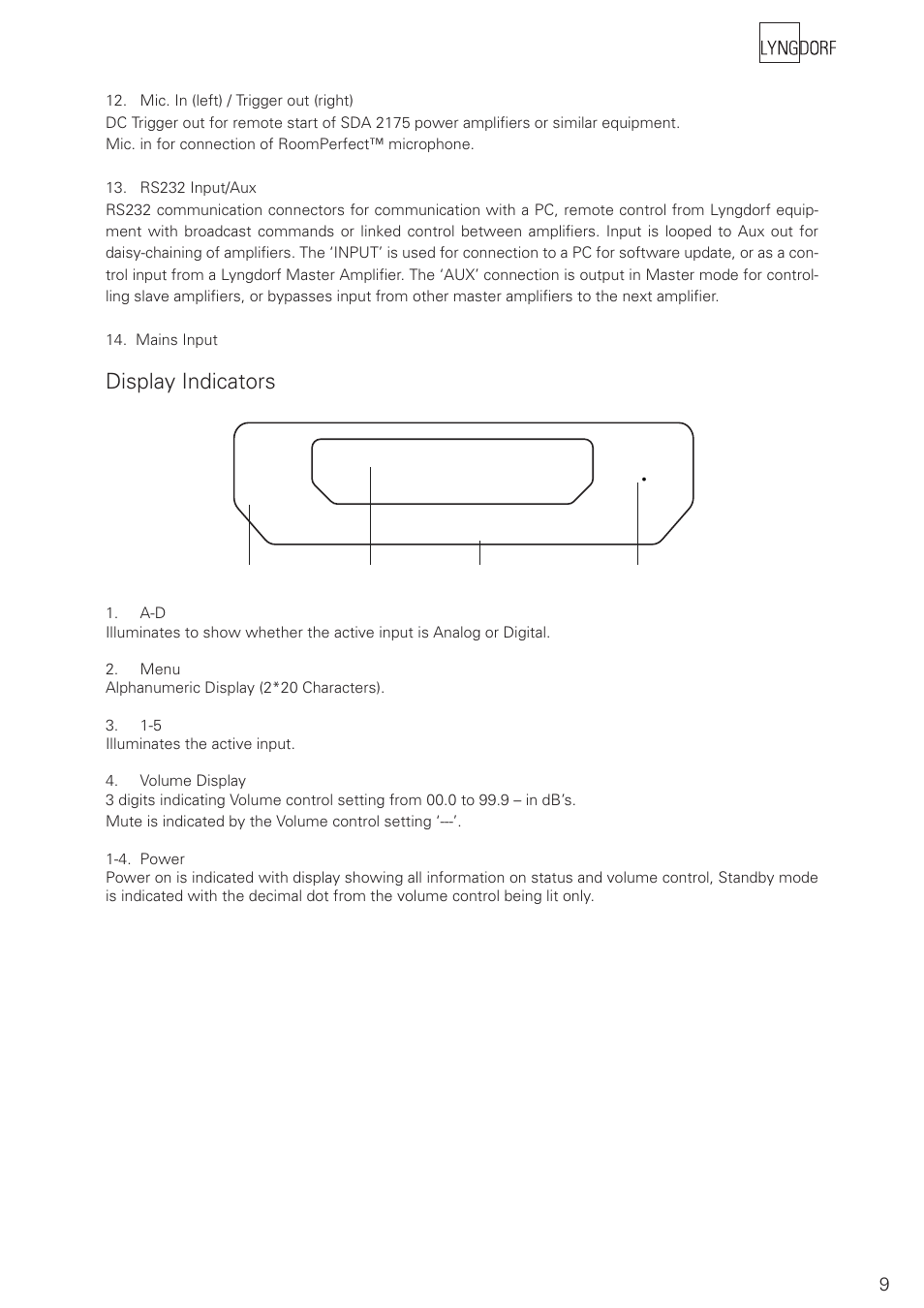 Display indicators | Lyngdorf Audio TDAI 2200 User Manual | Page 9 / 40