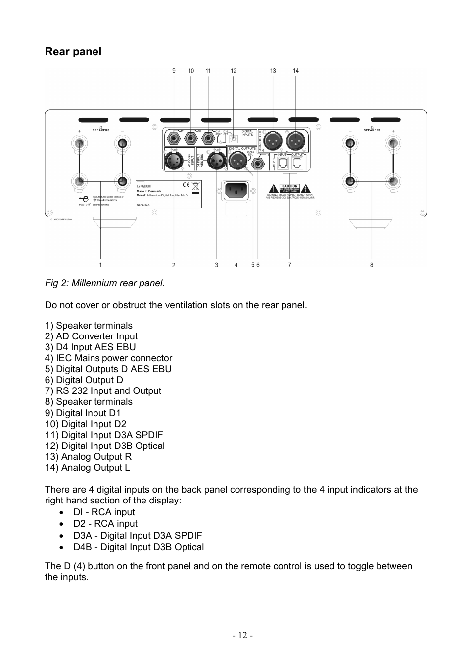 Rear panel | Lyngdorf Audio MkIV User Manual | Page 12 / 20