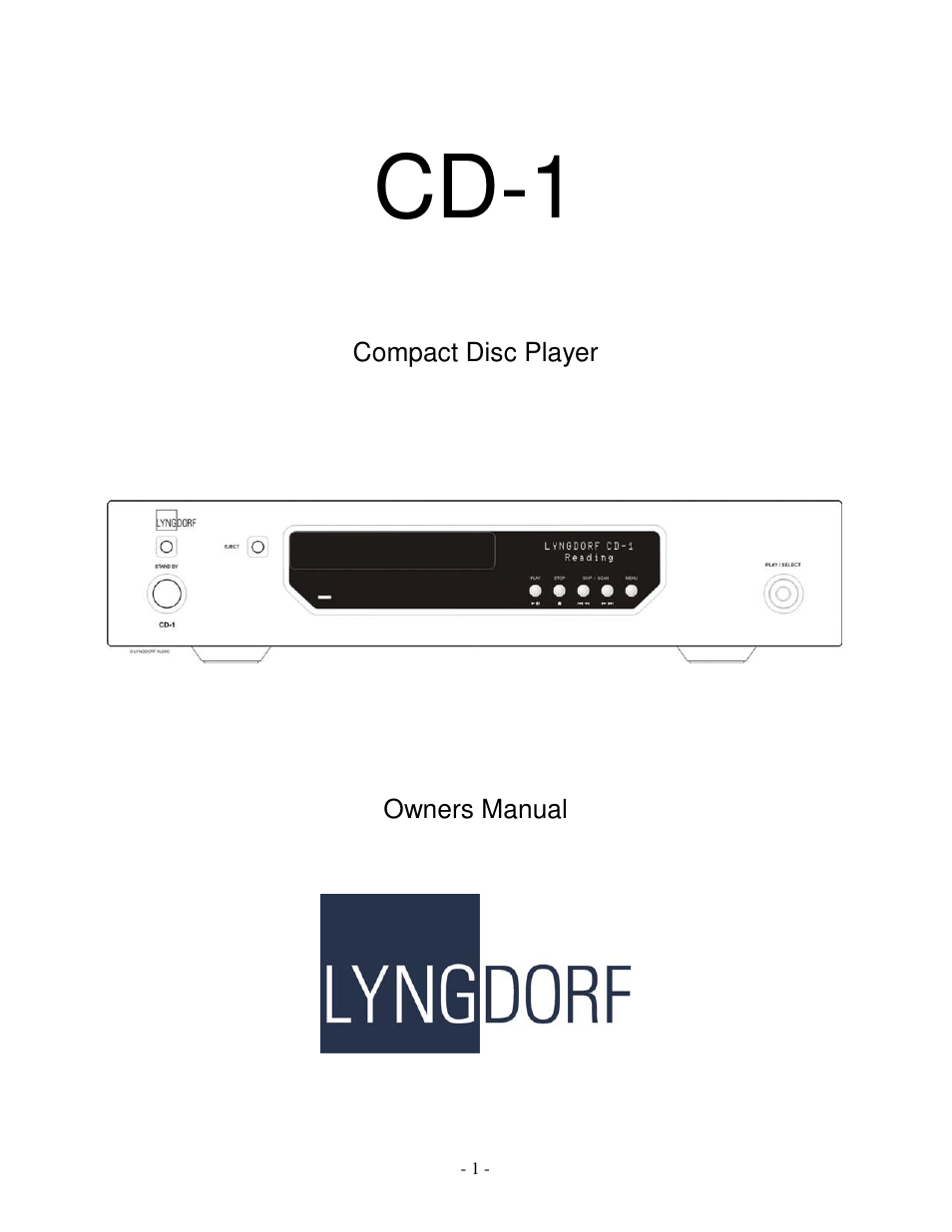 Lyngdorf Audio CD-1 User Manual | 21 pages
