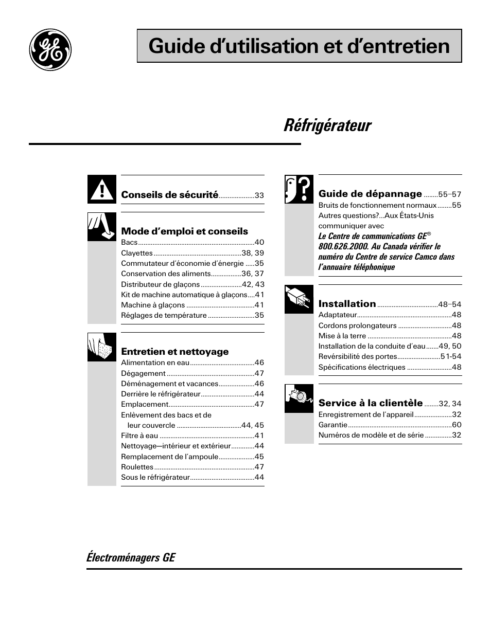 Version française, Guide d’utilisation et d’entretien, Réfrigérateur | Électroménagers ge | LivinBox Storage Products Co. 24 User Manual | Page 31 / 92