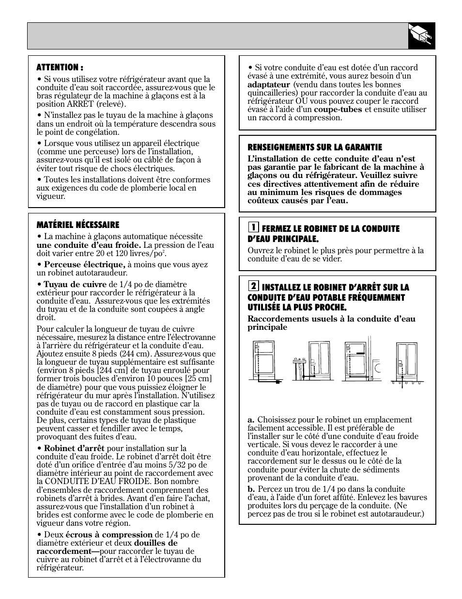 Installation de la conduite d’eau, Installation de la conduite d’eau , 50, Directives d’installation de la conduite d’eau 49 | LivinBox Storage Products Co. 24 User Manual | Page 49 / 92