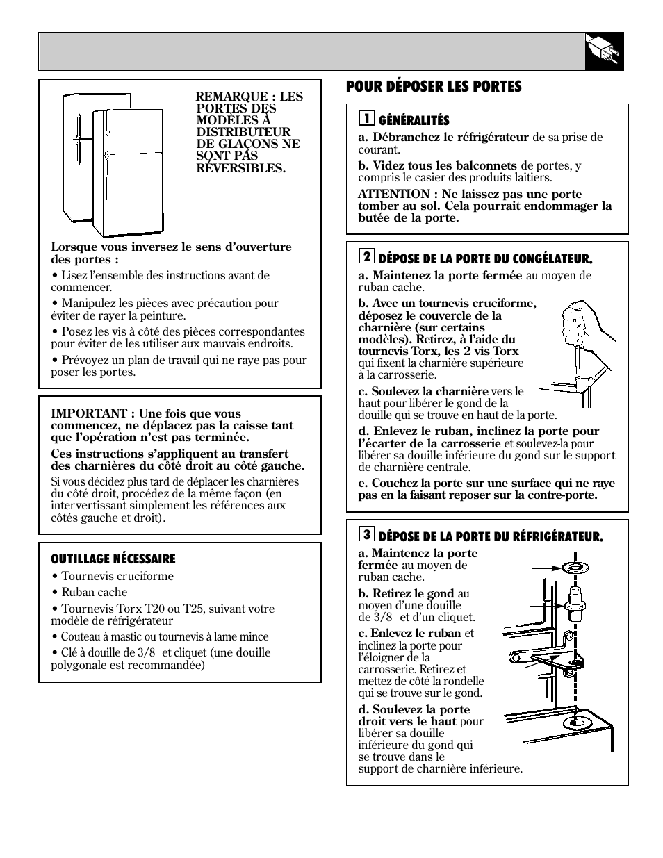 Revérsibilité des portes, Revérsibilité des portes -54, 51 réversibilité des portes | Pour déposer les portes | LivinBox Storage Products Co. 24 User Manual | Page 51 / 92