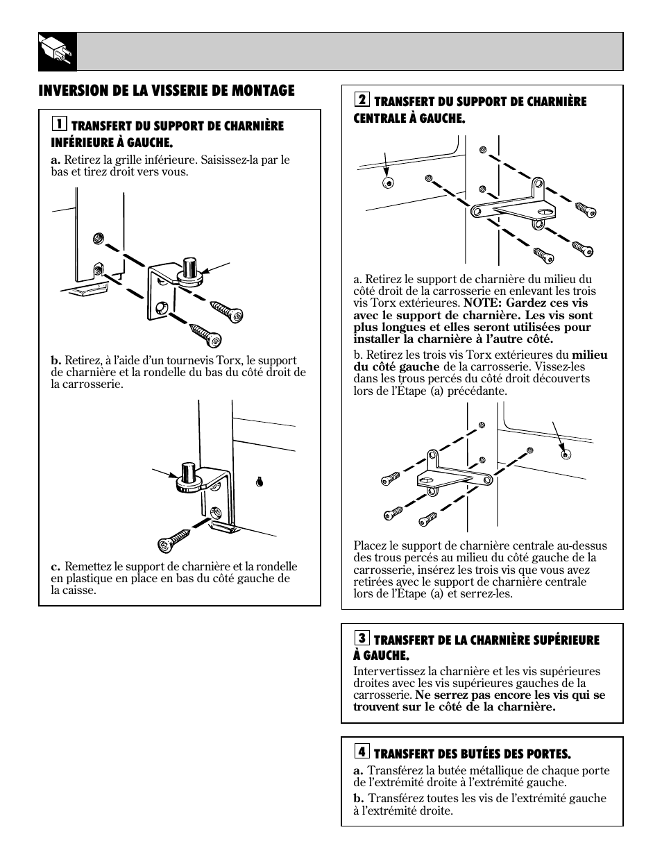 52 revérsibilité des portes, Inversion de la visserie de montage | LivinBox Storage Products Co. 24 User Manual | Page 52 / 92
