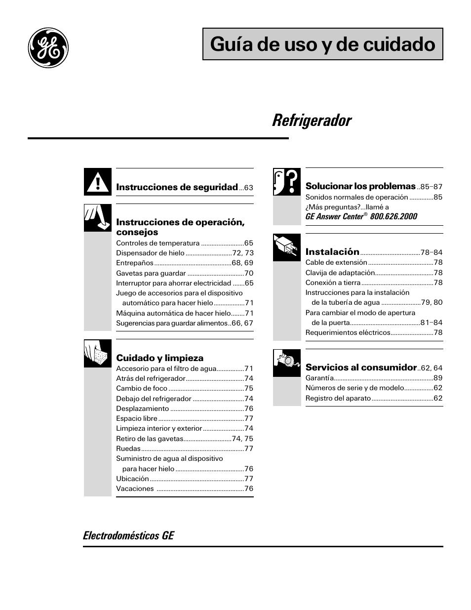 Versión en español, Guía de uso y de cuidado, Refrigerador | Electrodomésticos ge | LivinBox Storage Products Co. 24 User Manual | Page 61 / 92