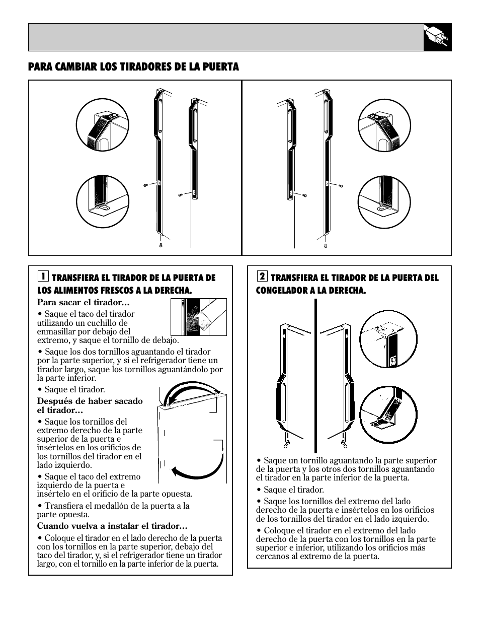 Para cambiar los tiradores de la puerta | LivinBox Storage Products Co. 24 User Manual | Page 83 / 92