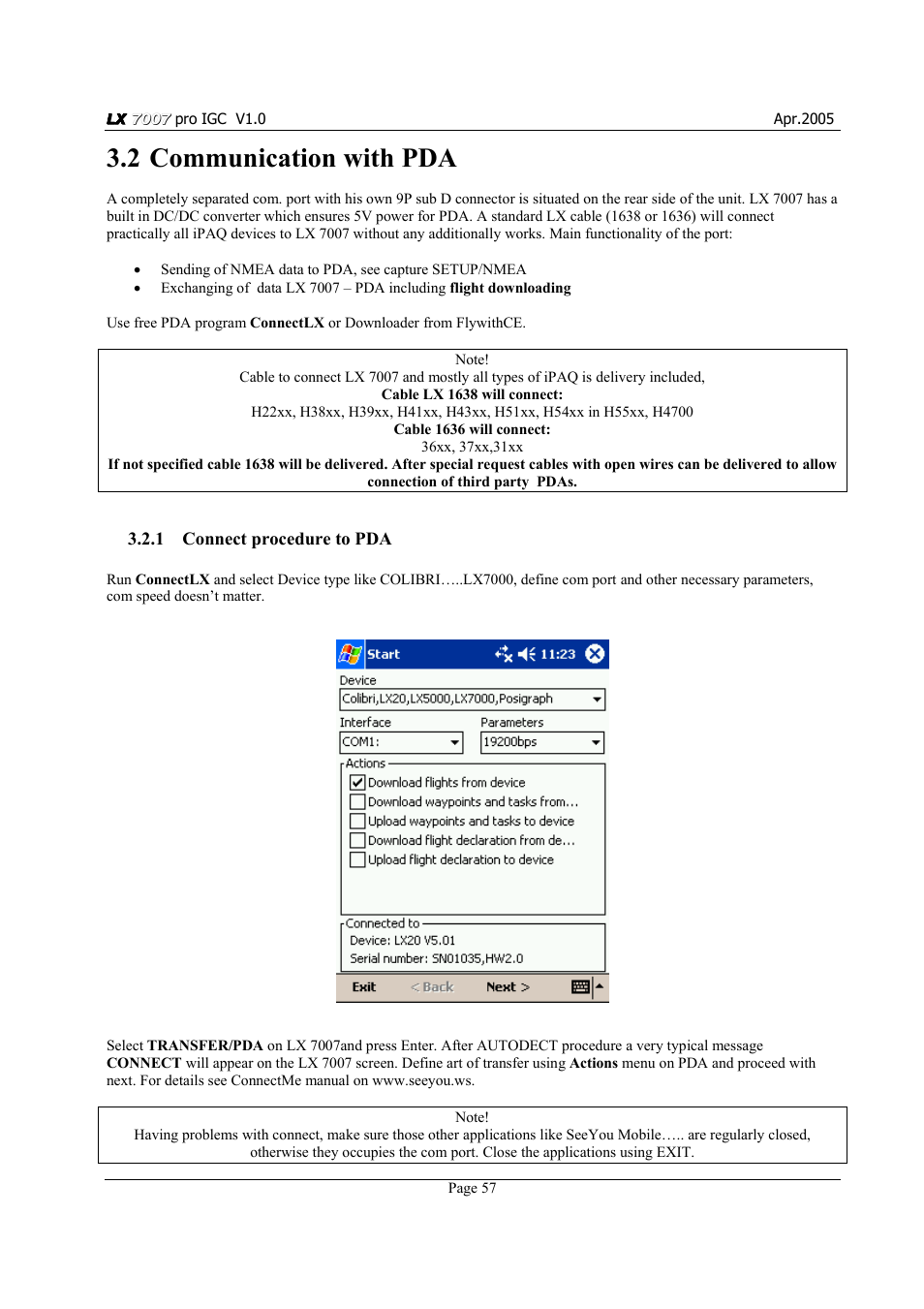 2 communication with pda | LXI LX7007 User Manual | Page 57 / 72