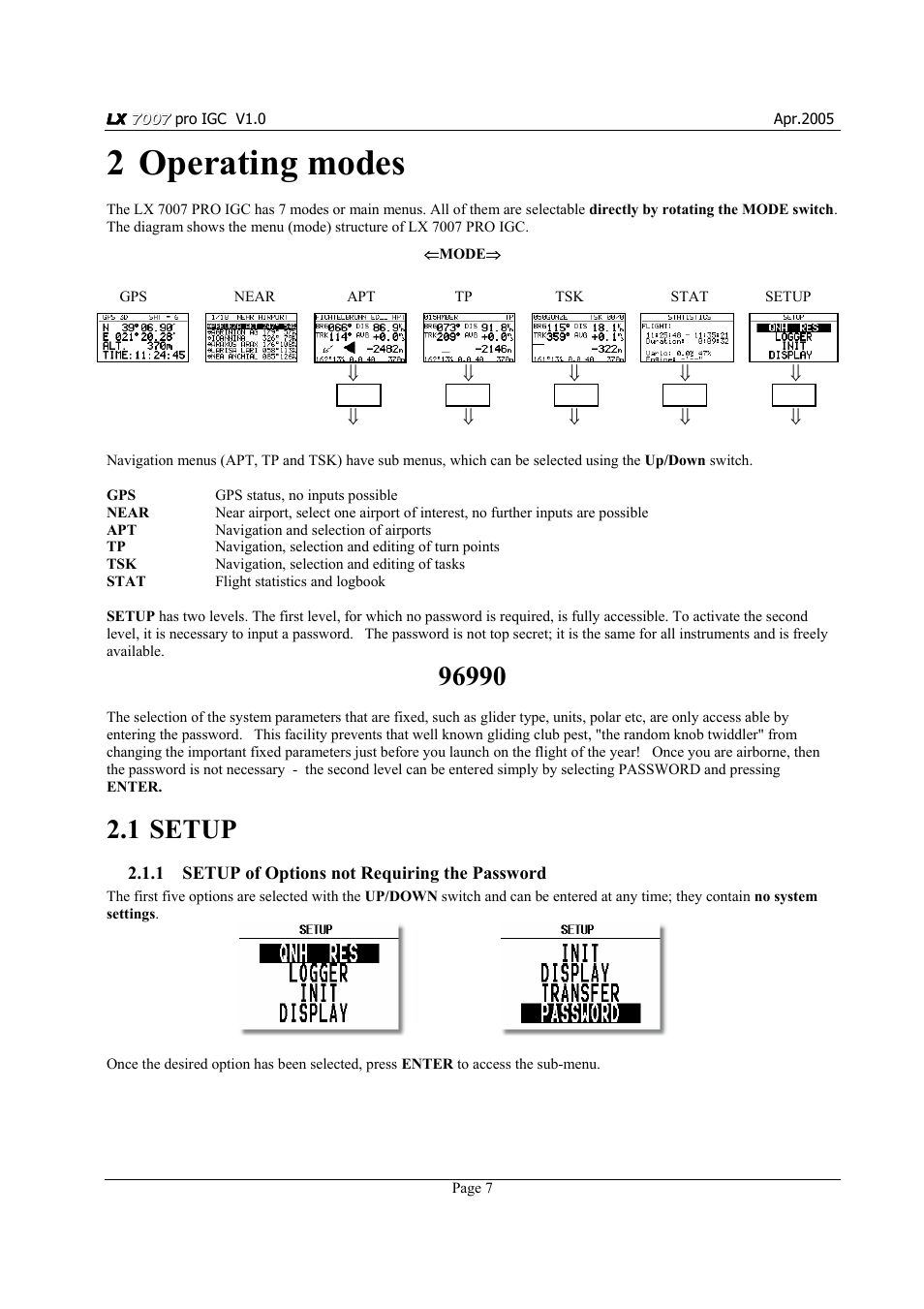 2 operating modes, 1 setup | LXI LX7007 User Manual | Page 7 / 72