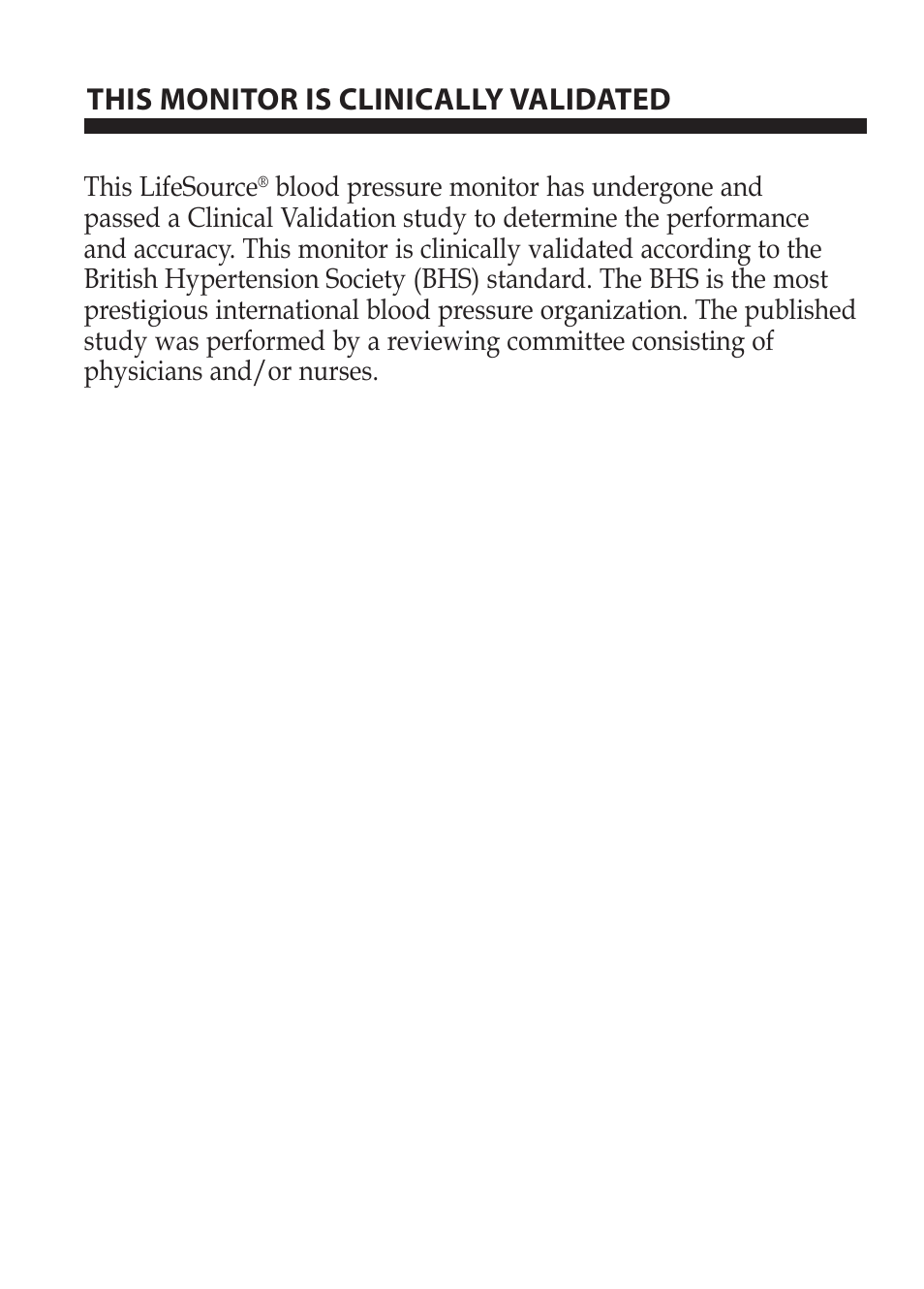 This monitor is clinically validated | LifeSource Easy OnE stEp Blood Pressure Monitor UA-631V User Manual | Page 2 / 72