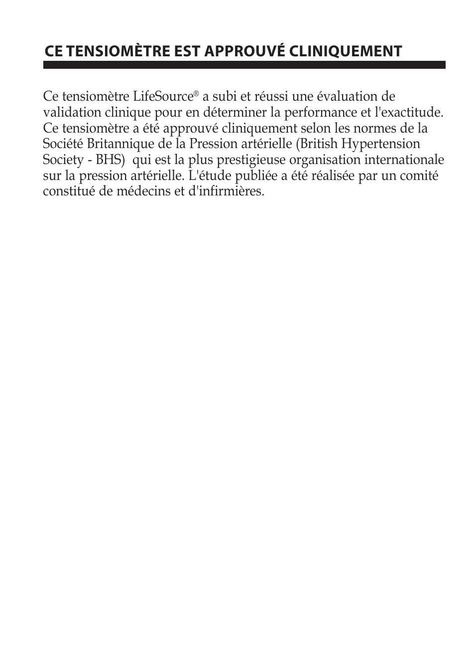 Ce tensiomètre est approuvé cliniquement | LifeSource Easy OnE stEp Blood Pressure Monitor UA-631V User Manual | Page 26 / 72