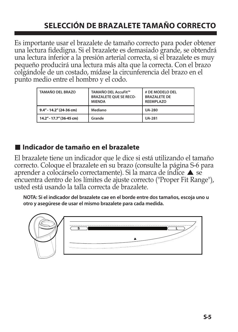 Selección de brazalete tamaño correcto | LifeSource Easy OnE stEp Blood Pressure Monitor UA-631V User Manual | Page 57 / 72