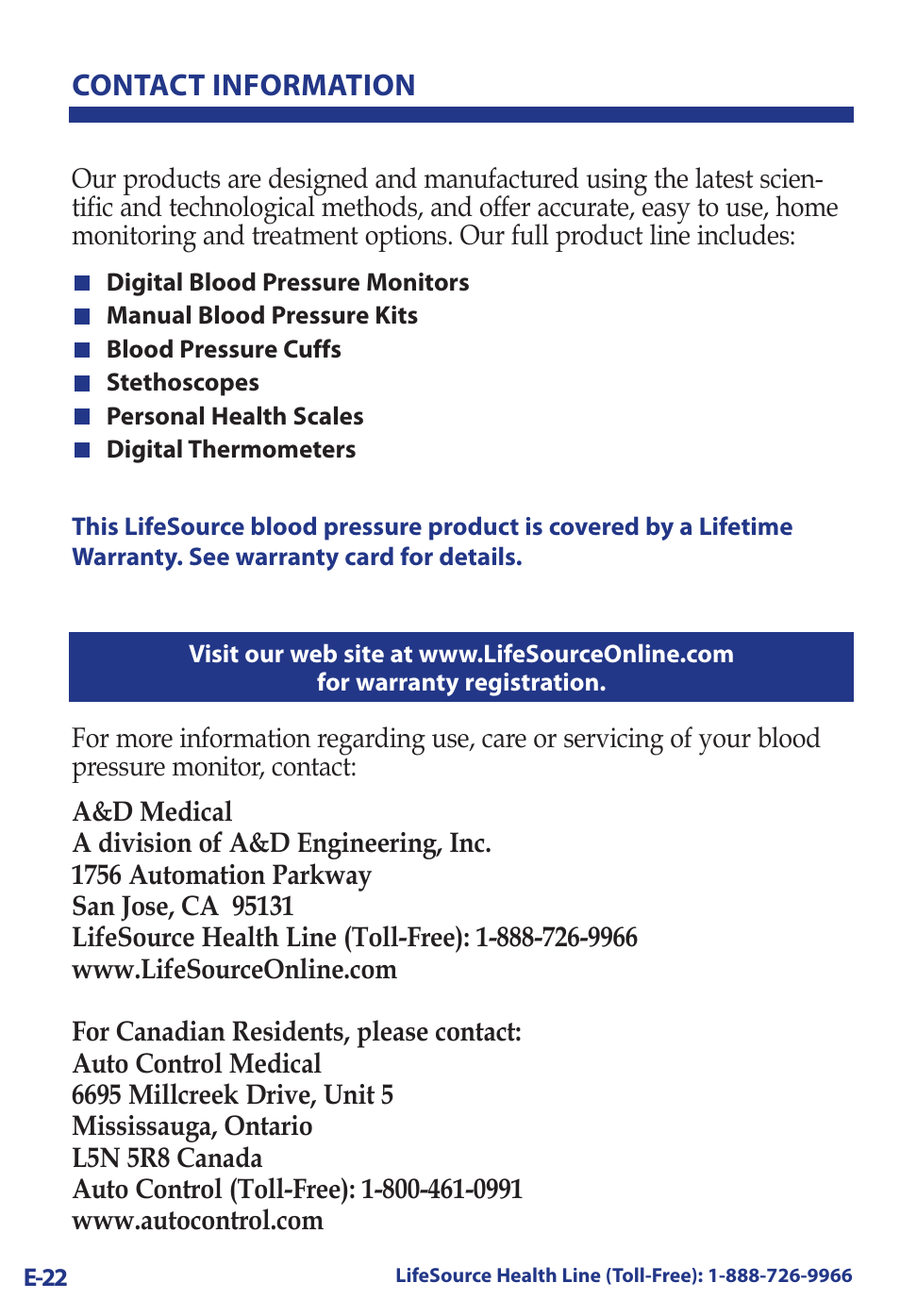 Contact information | LifeSource UA-789 User Manual | Page 26 / 27
