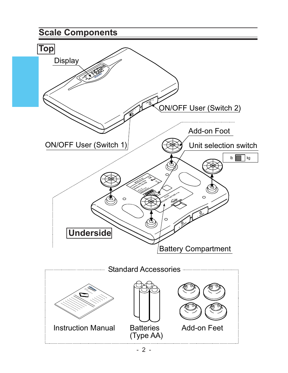 Scale components top underside | LifeSource UC-322 User Manual | Page 2 / 12
