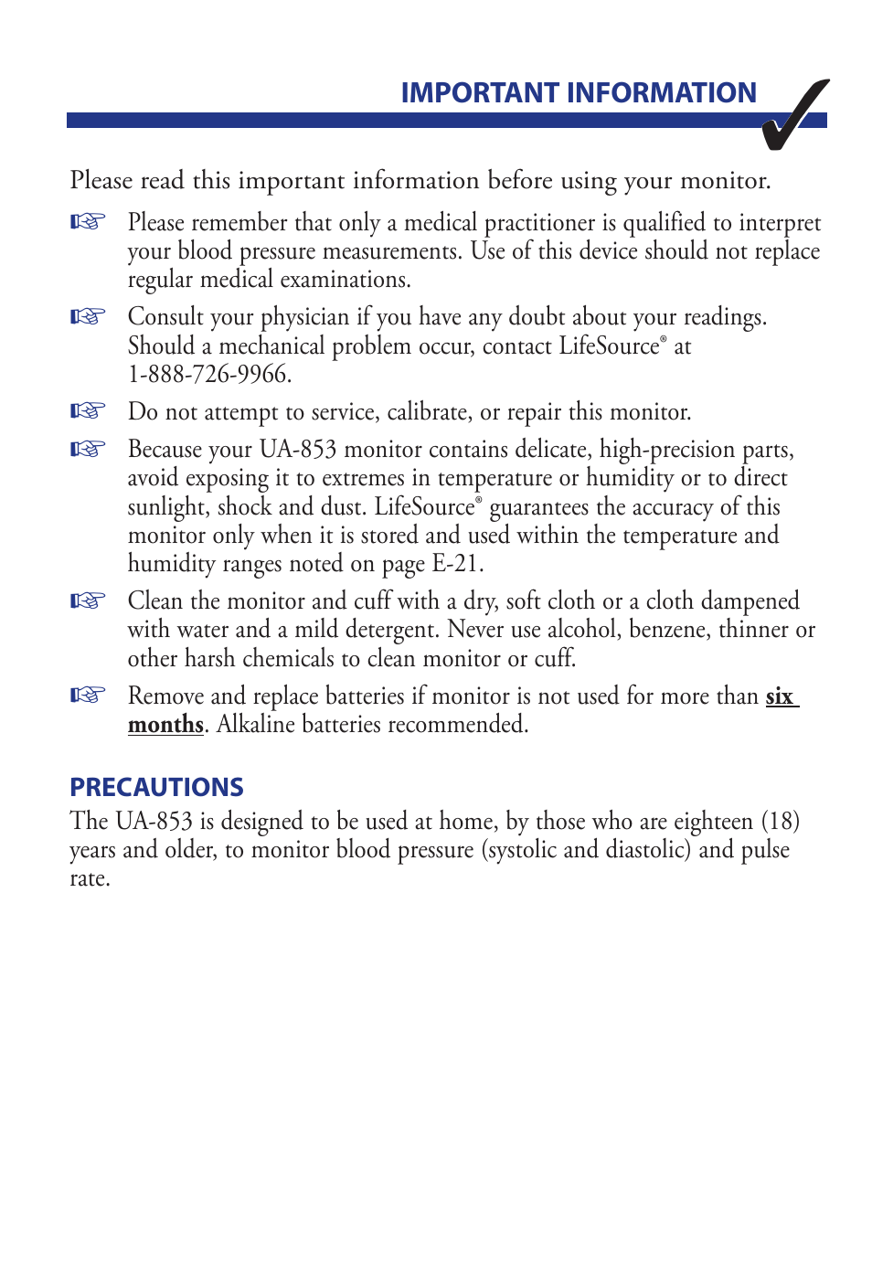 LifeSource UA-853 User Manual | Page 2 / 26