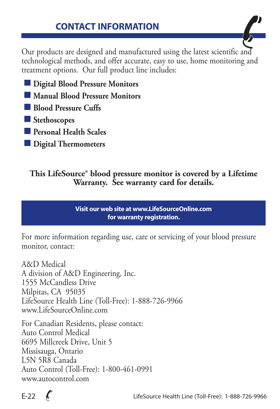 Contact information | LifeSource UA-853 User Manual | Page 25 / 26