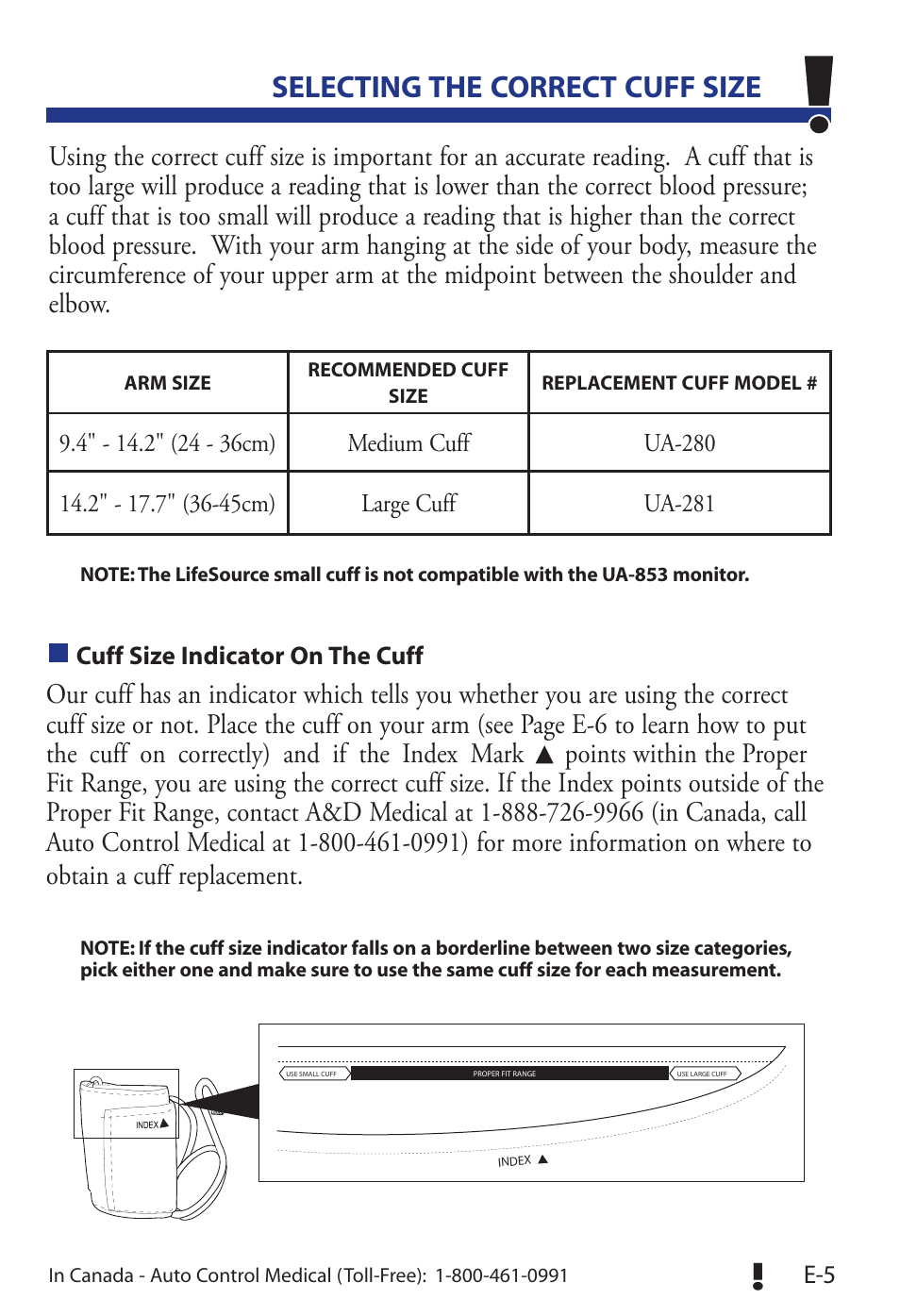 Selecting the correct cuff size | LifeSource UA-853 User Manual | Page 8 / 26