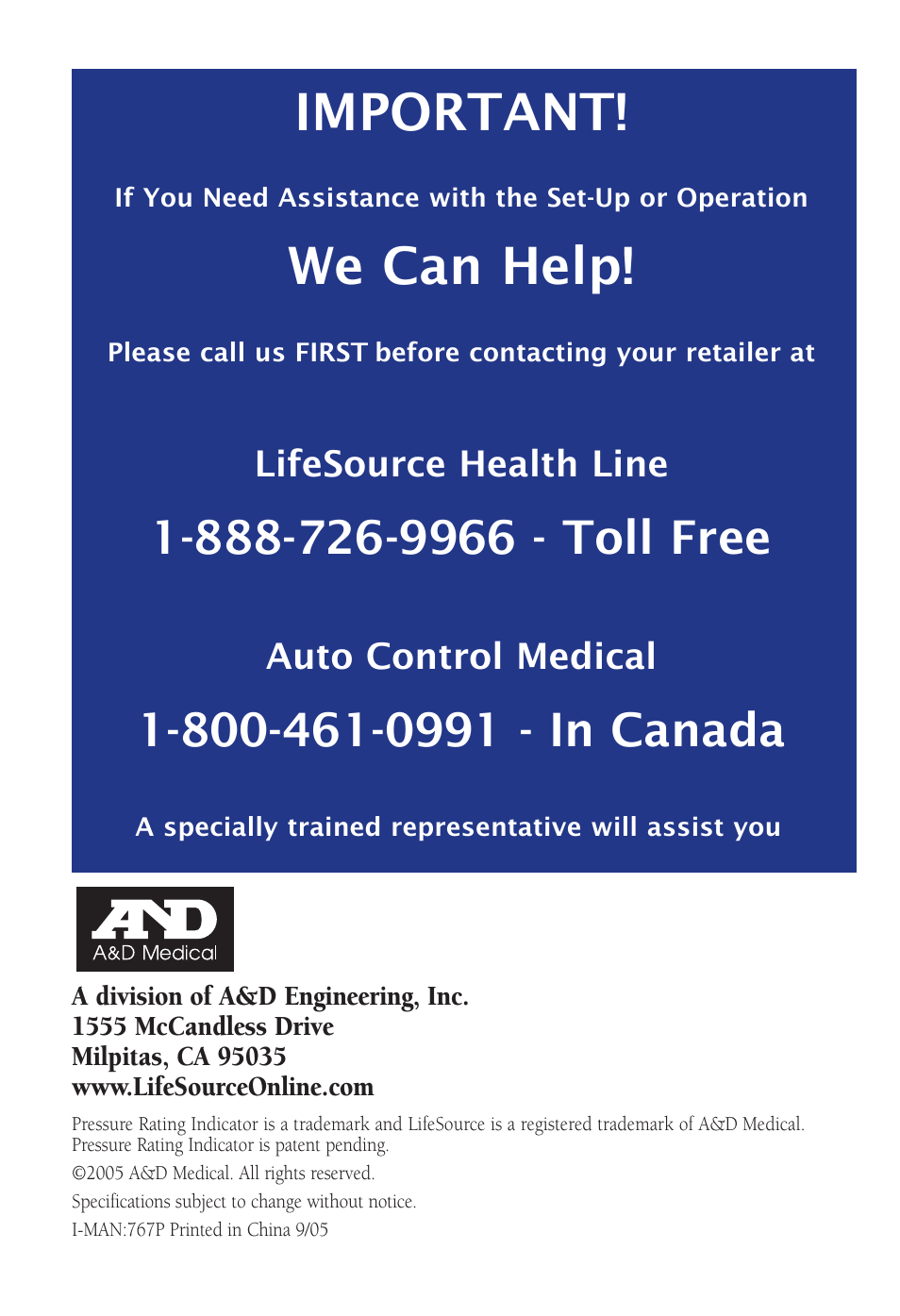 Important, We can help | LifeSource UA-767 Plus User Manual | Page 13 / 13