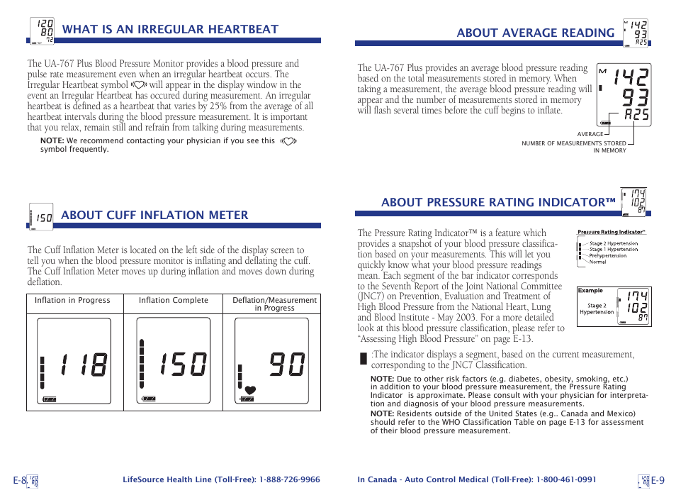 About average reading, About pressure rating indicator, Err cuf p-3 | LifeSource UA-767 Plus User Manual | Page 7 / 13