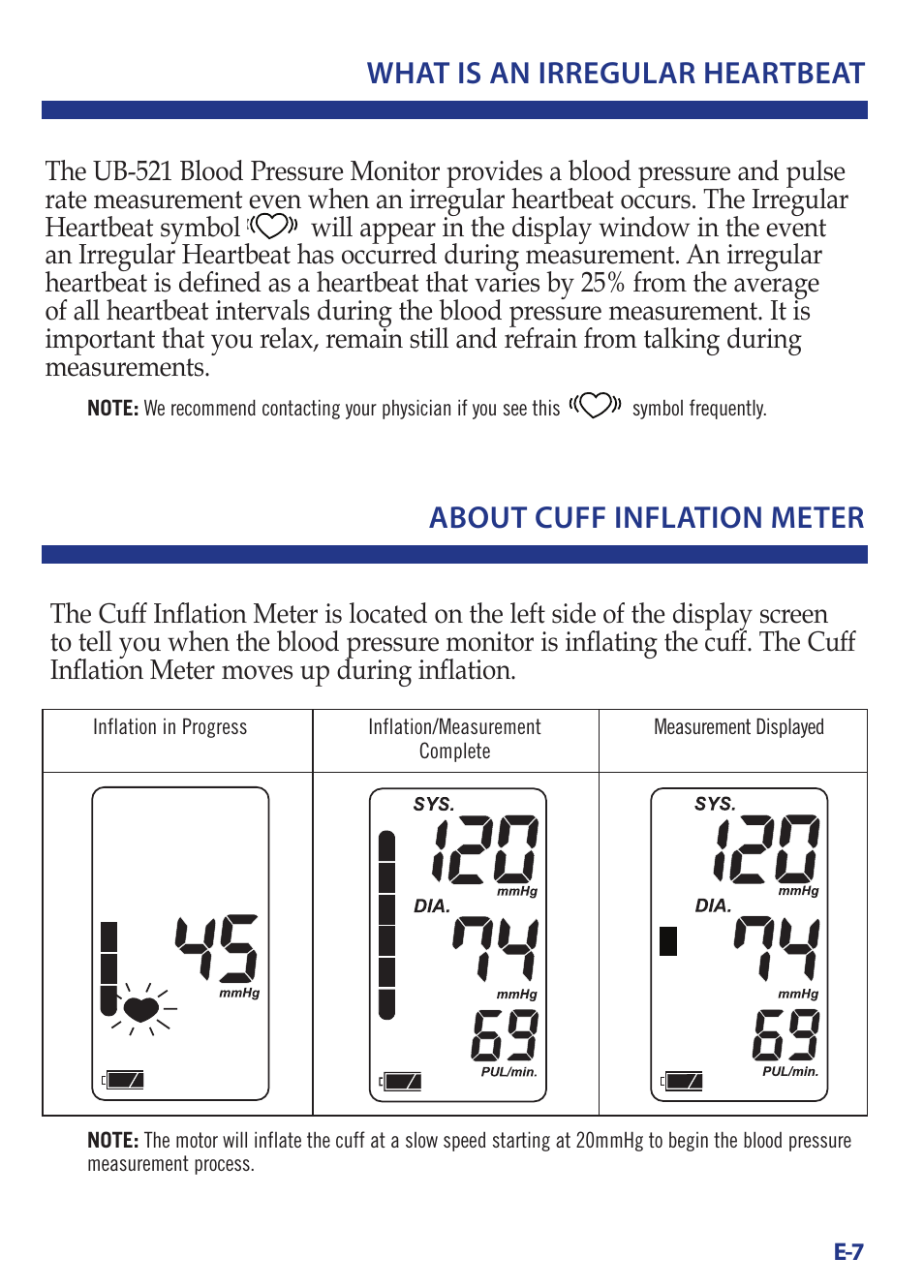 What is an irregular heartbeat, About cuff inflation meter | LifeSource Bilingual Instruction Guide UB-521 User Manual | Page 11 / 48