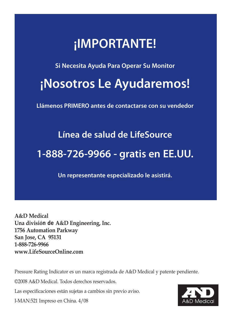 Importante, Nosotros le ayudaremos | LifeSource Bilingual Instruction Guide UB-521 User Manual | Page 44 / 48