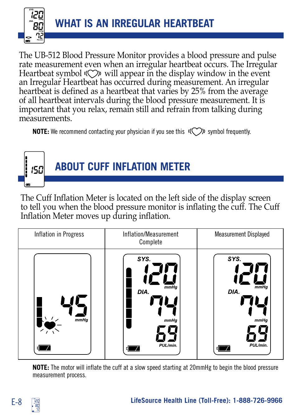 What is an irregular heartbeat, About cuff inflation meter, Err cuf p-3 | LifeSource ADVANCE MEMORY WRIST UB512 User Manual | Page 11 / 22