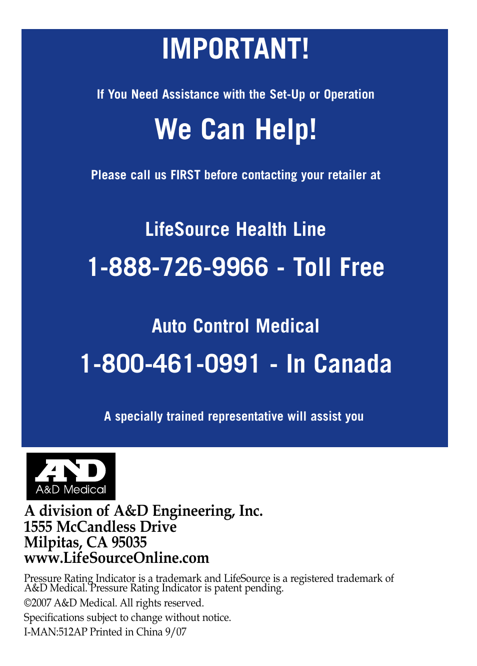 Important, We can help | LifeSource ADVANCE MEMORY WRIST UB512 User Manual | Page 22 / 22