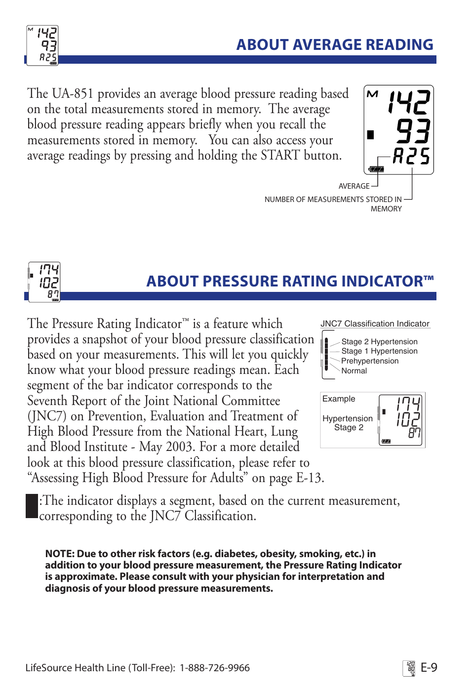 About average reading, About pressure rating indicator | LifeSource Life Source Blood Pressure Monitor UA-851 User Manual | Page 13 / 52