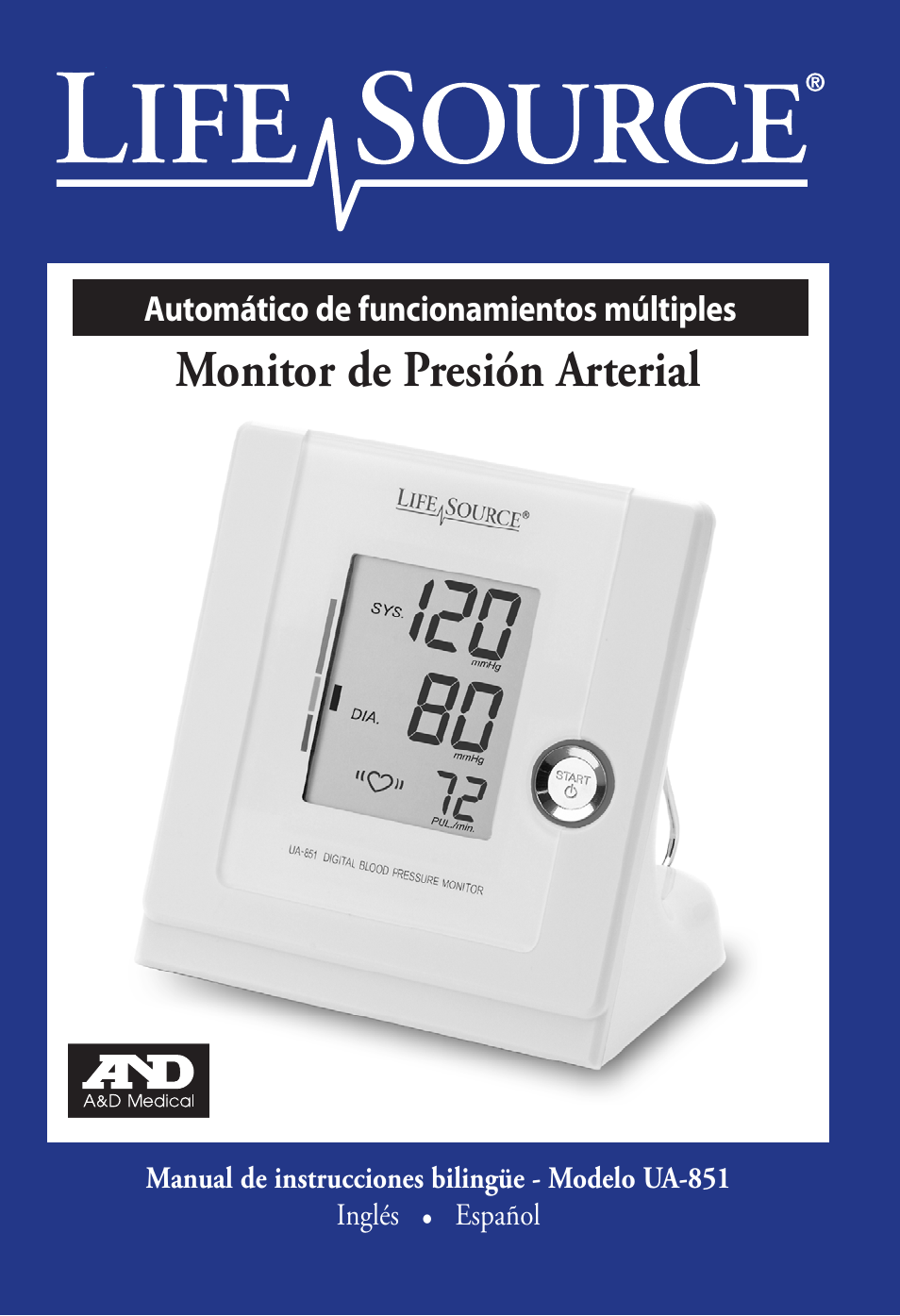 Monitor de presión arterial, Automático de funcionamientos múltiples | LifeSource Life Source Blood Pressure Monitor UA-851 User Manual | Page 25 / 52