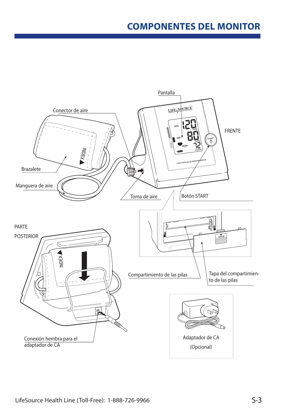 Componentes del monitor | LifeSource Life Source Blood Pressure Monitor UA-851 User Manual | Page 31 / 52