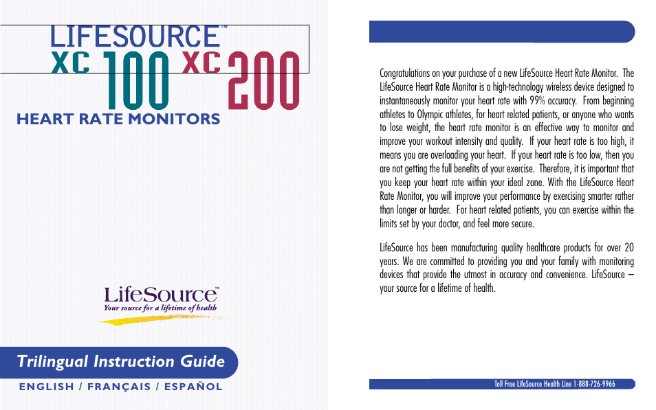 LifeSource XC100 User Manual | 11 pages