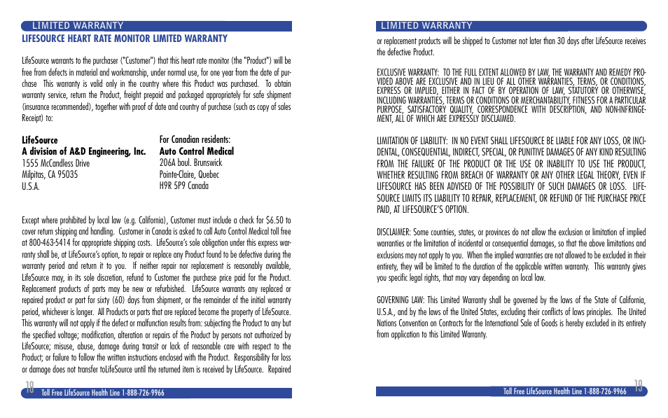 LifeSource XC100 User Manual | Page 10 / 11