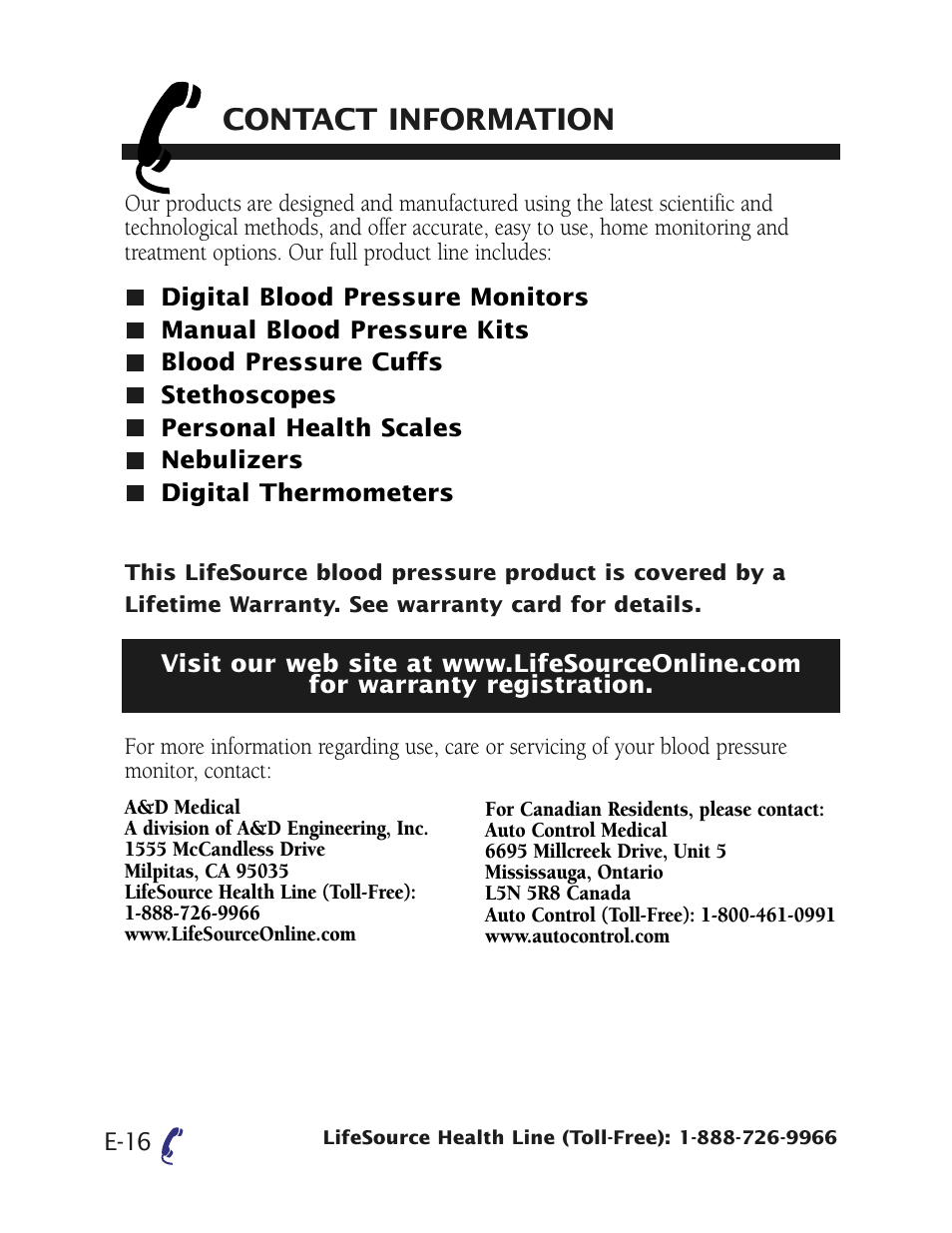 Contact information | LifeSource UB-328 User Manual | Page 19 / 20