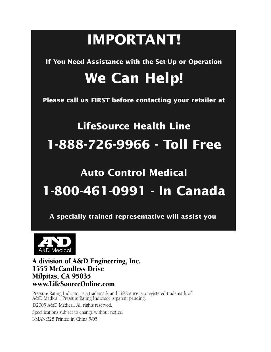 Important, We can help | LifeSource UB-328 User Manual | Page 20 / 20