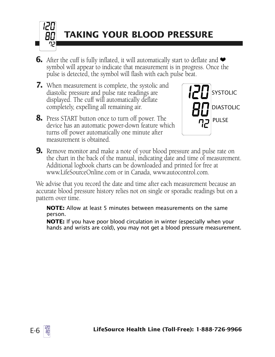 Taking your blood pressure | LifeSource UB-328 User Manual | Page 9 / 20