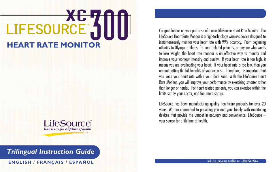 LifeSource XC 300 User Manual | 13 pages