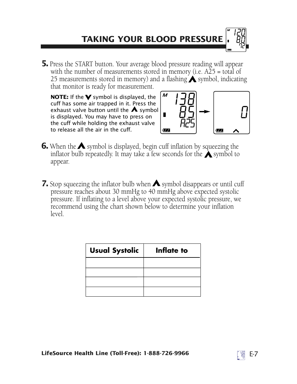 Taking your blood pressure | LifeSource UA-705 User Manual | Page 11 / 14