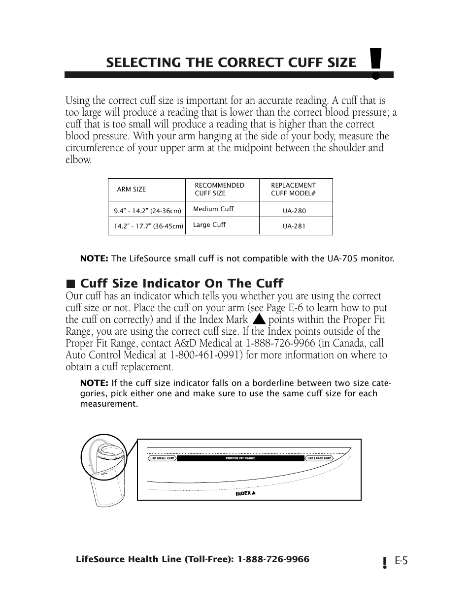 Selecting the correct cuff size | LifeSource UA-705 User Manual | Page 9 / 14