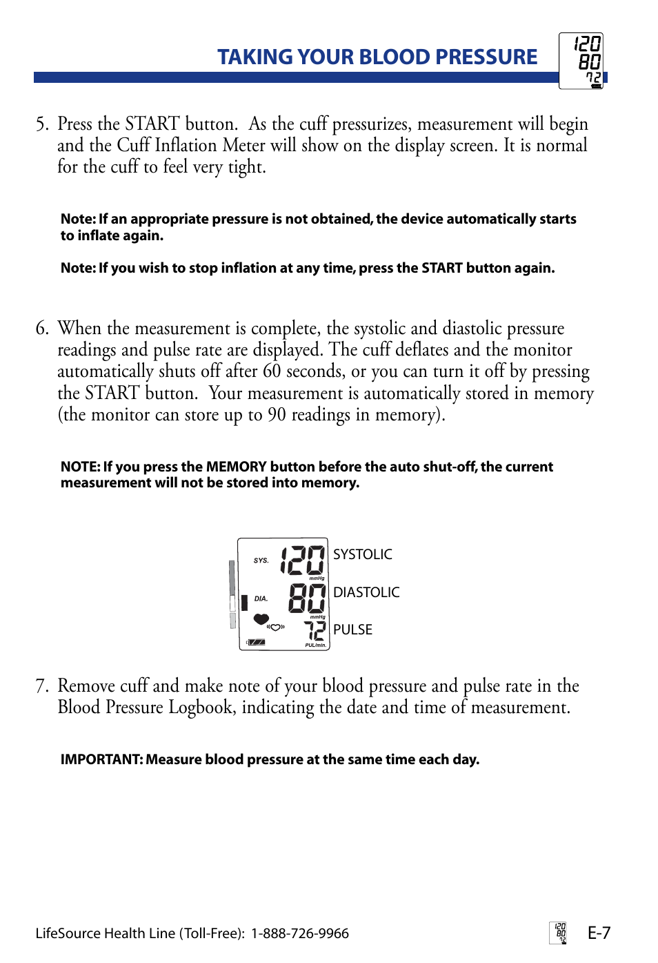 Taking your blood pressure | LifeSource UA-851 User Manual | Page 10 / 27