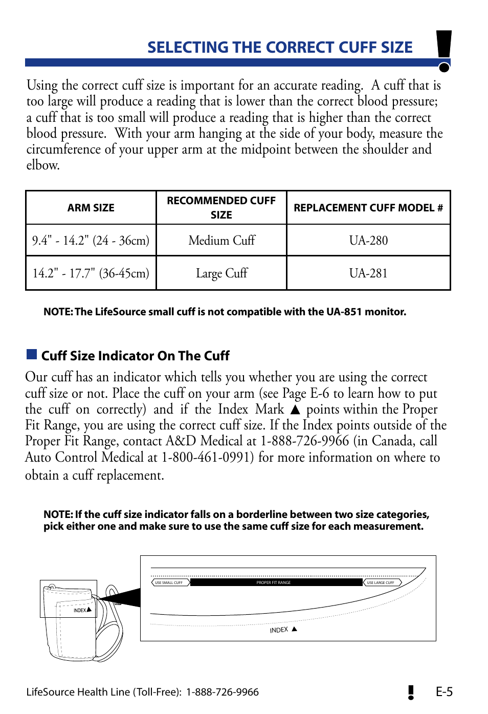 Selecting the correct cuff size | LifeSource UA-851 User Manual | Page 8 / 27
