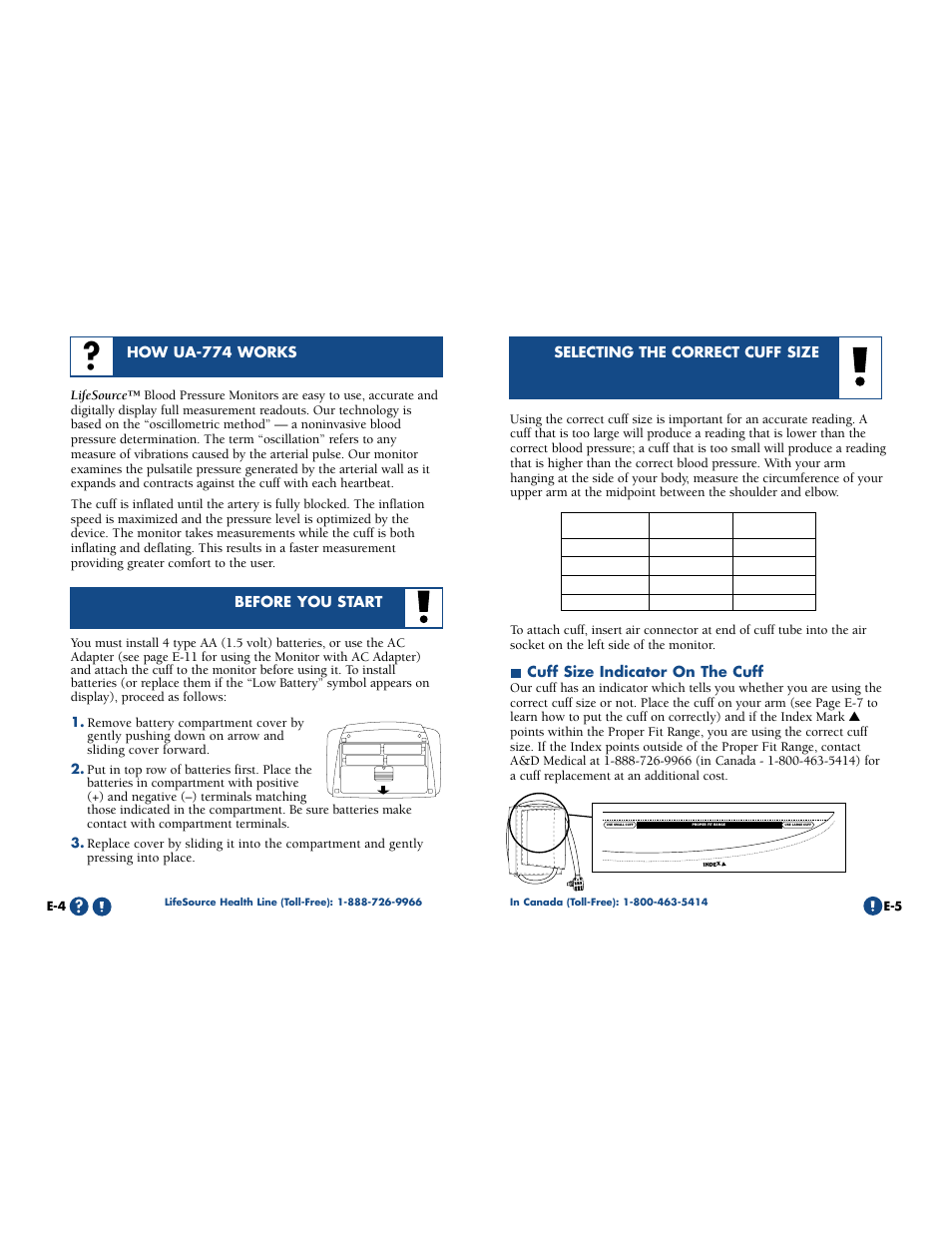 Cuff size indicator on the cuff, Selecting the correct cuff size, Before you start | How ua-774 works | LifeSource UA-774 User Manual | Page 4 / 11