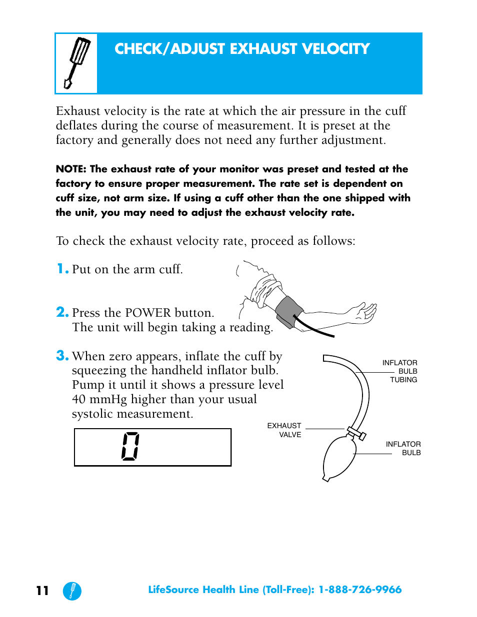 Check/adjust exhaust velocity | LifeSource UA-702 User Manual | Page 11 / 20