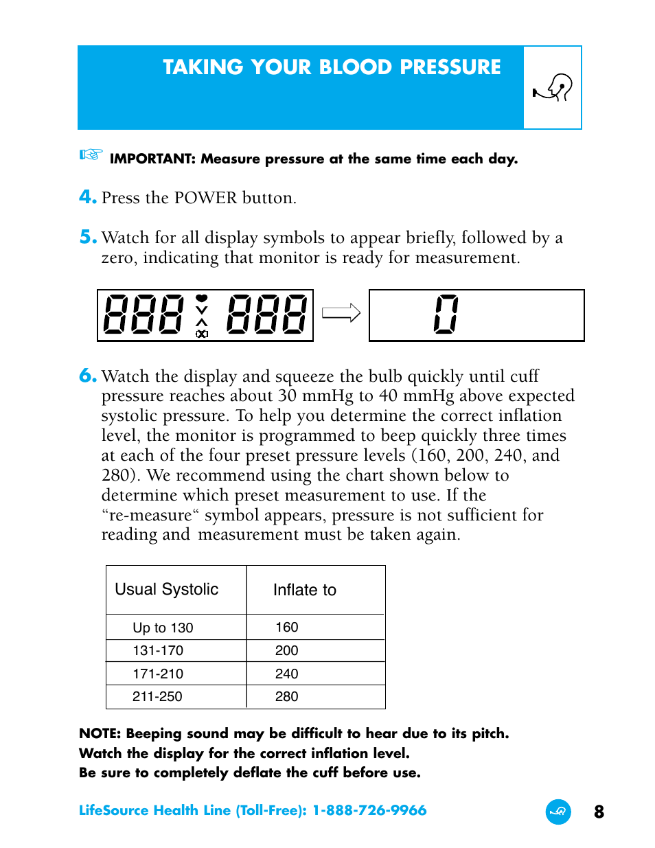 Taking your blood pressure | LifeSource UA-702 User Manual | Page 8 / 20