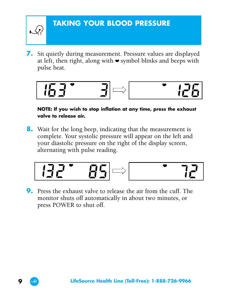 Taking your blood pressure | LifeSource UA-702 User Manual | Page 9 / 20