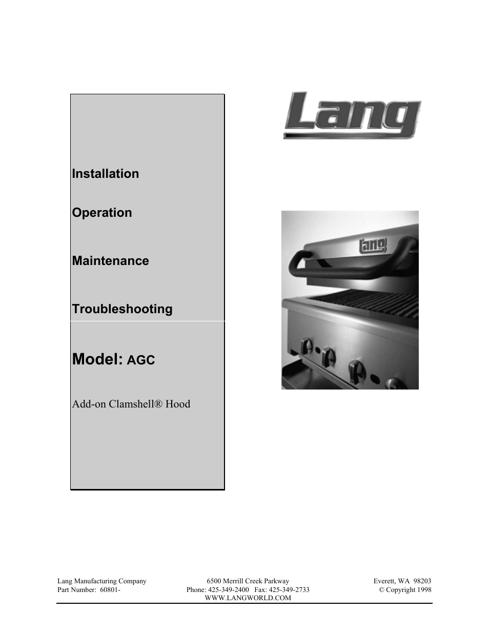 Lang Manufacturing AGC User Manual | 19 pages