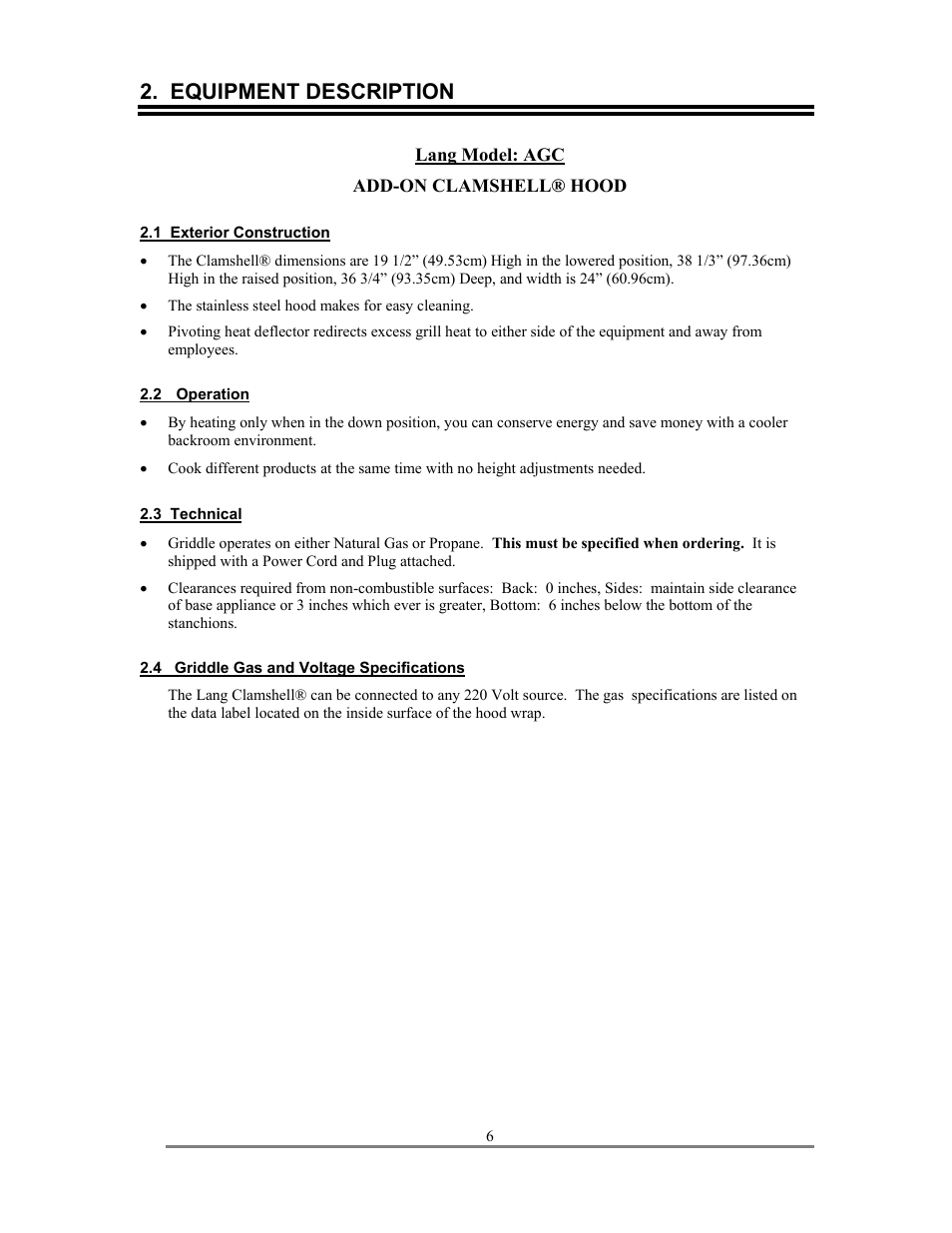 Equipment description | Lang Manufacturing AGC User Manual | Page 6 / 19