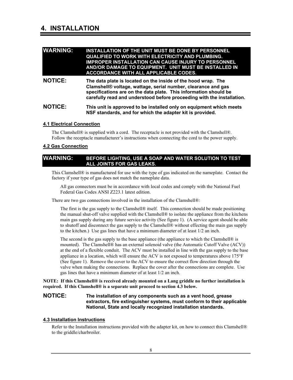 Installation | Lang Manufacturing AGC User Manual | Page 8 / 19